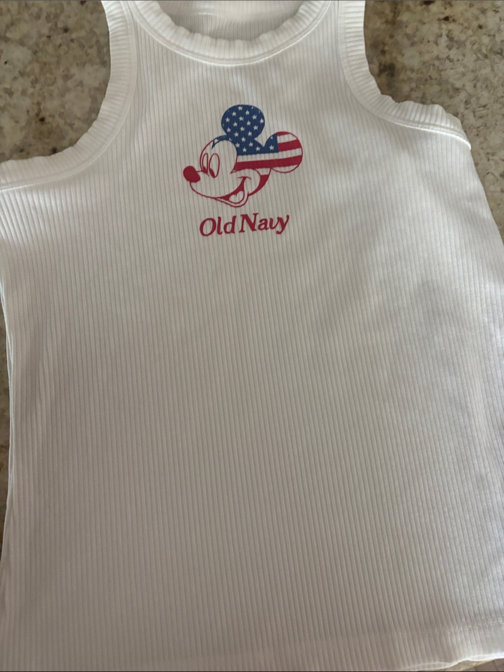 Old Navy White Ribbed Tank with Red and Blue Mickey Head Graphic